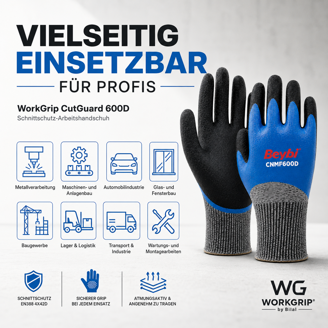 WorkGrip CutGuard 600D – Schnittschutz-Arbeitshandschuh