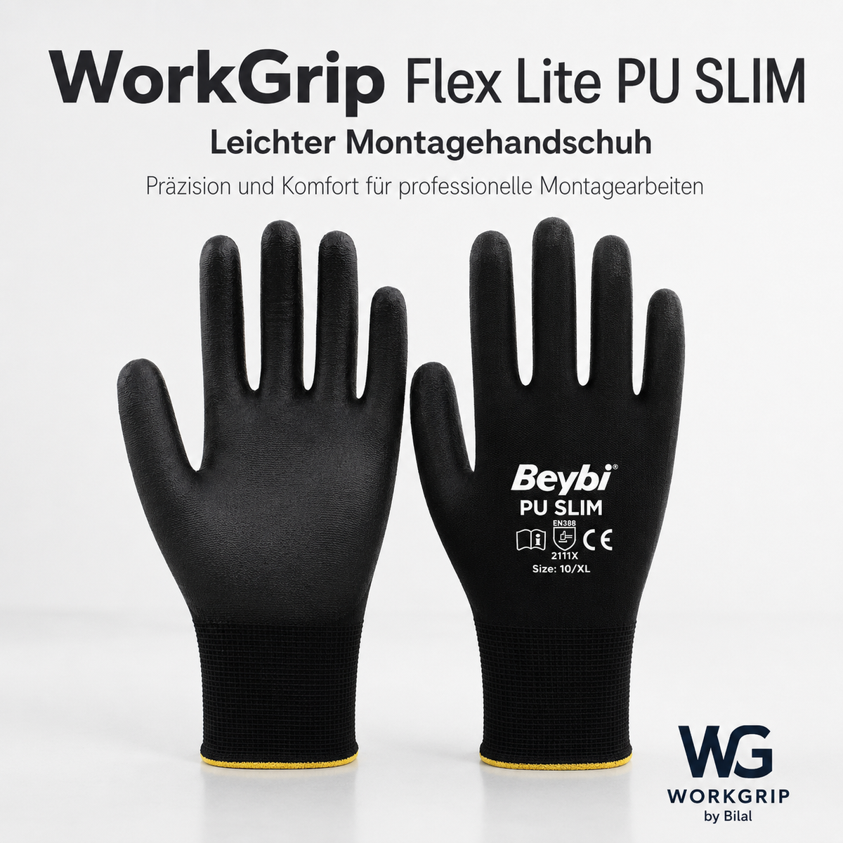 WorkGrip Flex Lite PU SLIM – Leichter Montagehandschuh