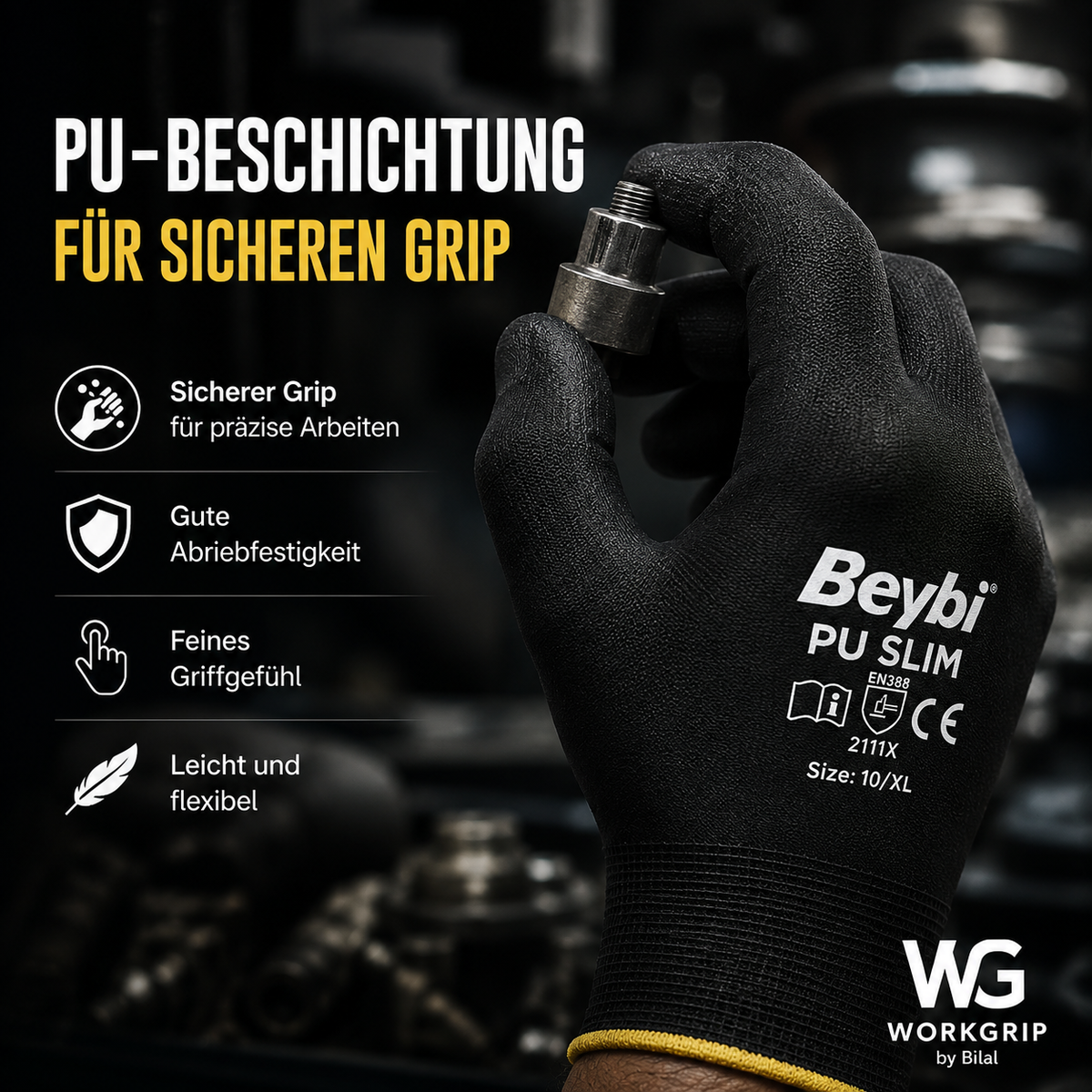 WorkGrip Flex Lite PU SLIM – Leichter Montagehandschuh