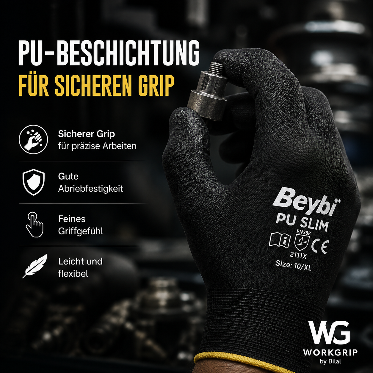 WorkGrip Flex Lite PU SLIM – Leichter Montagehandschuh