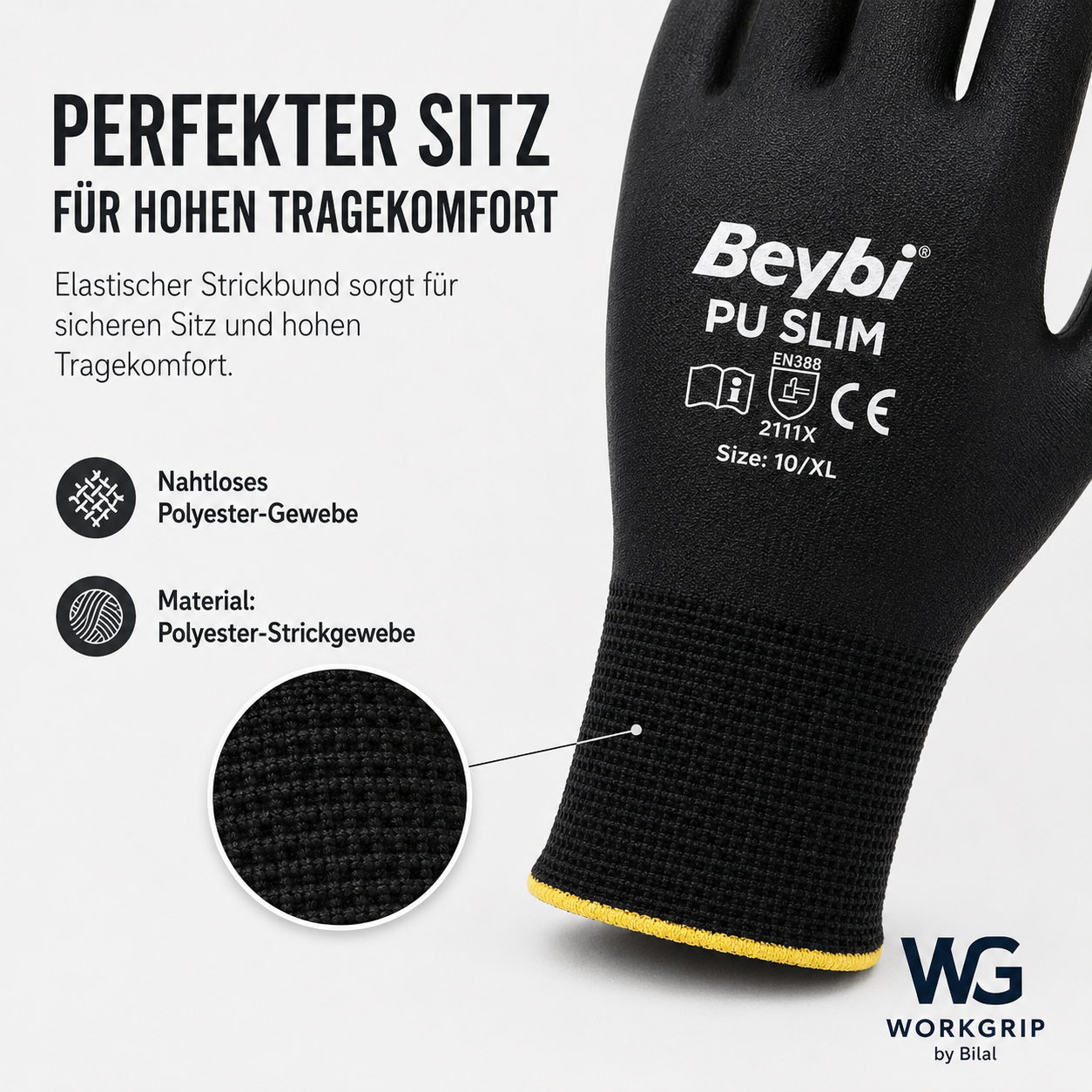 WorkGrip Flex Lite PU SLIM – Leichter Montagehandschuh
