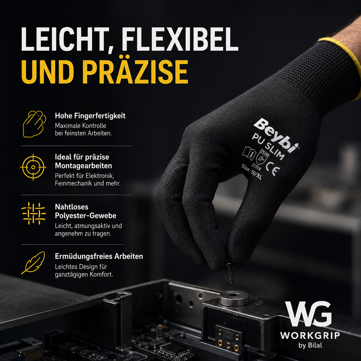 WorkGrip Flex Lite PU SLIM – Leichter Montagehandschuh