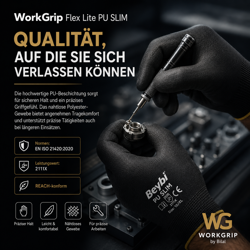 WorkGrip Flex Lite PU SLIM – Leichter Montagehandschuh
