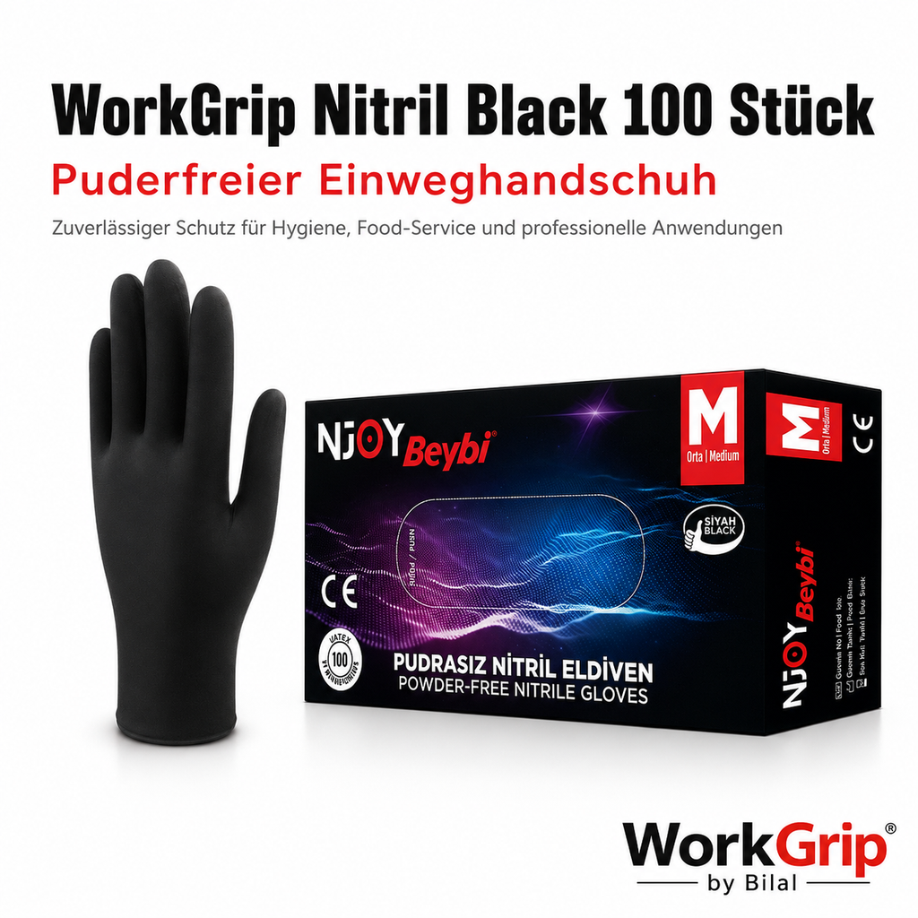 WorkGrip Nitril Black 100 Stück – Puderfreier Einweghandschuh
