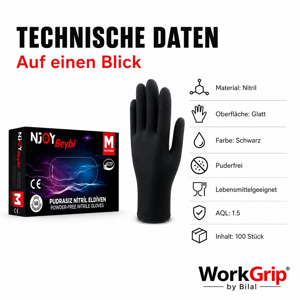 WorkGrip Nitril Black 100 Stück – Puderfreier Einweghandschuh