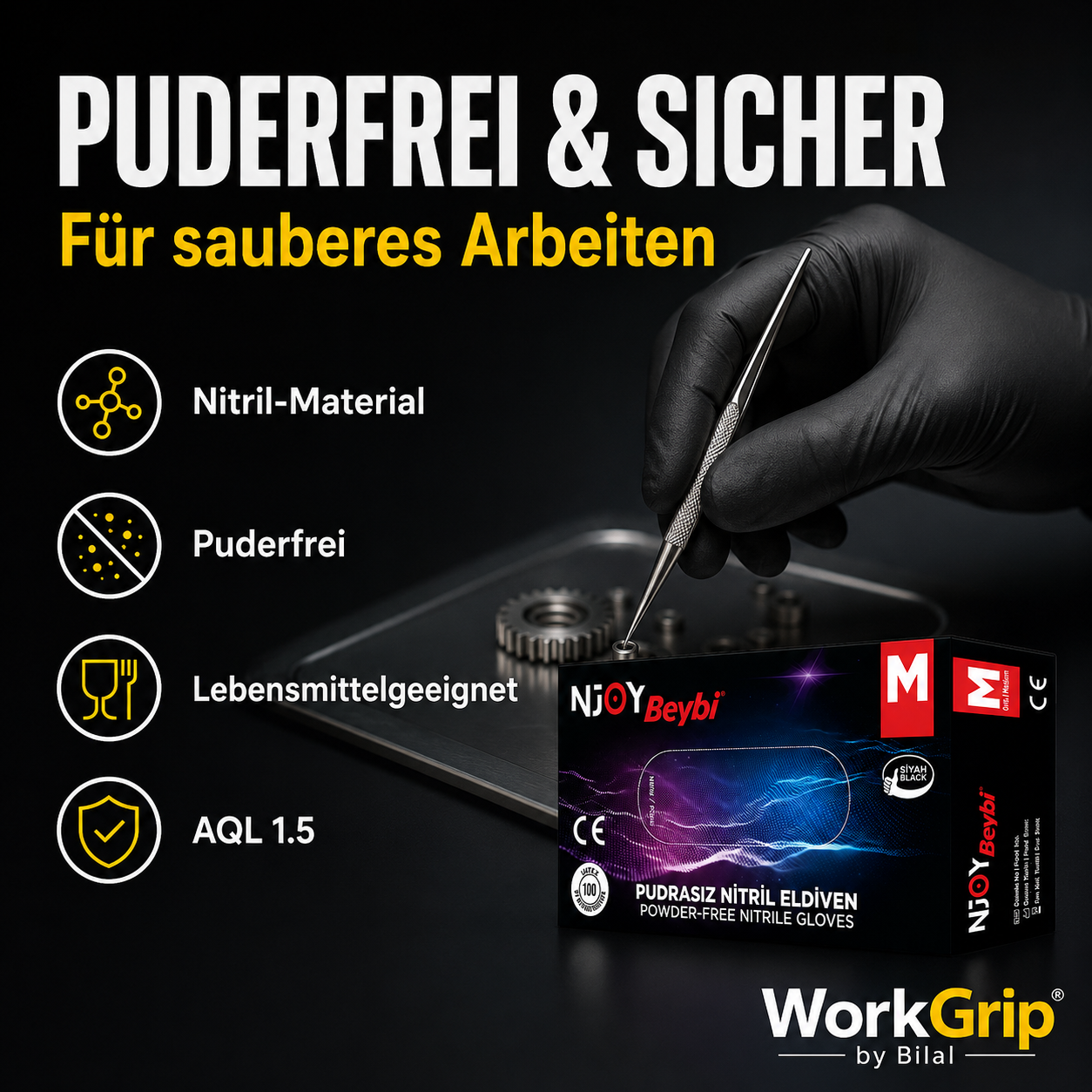 WorkGrip Nitril Black 100 Stück – Puderfreier Einweghandschuh