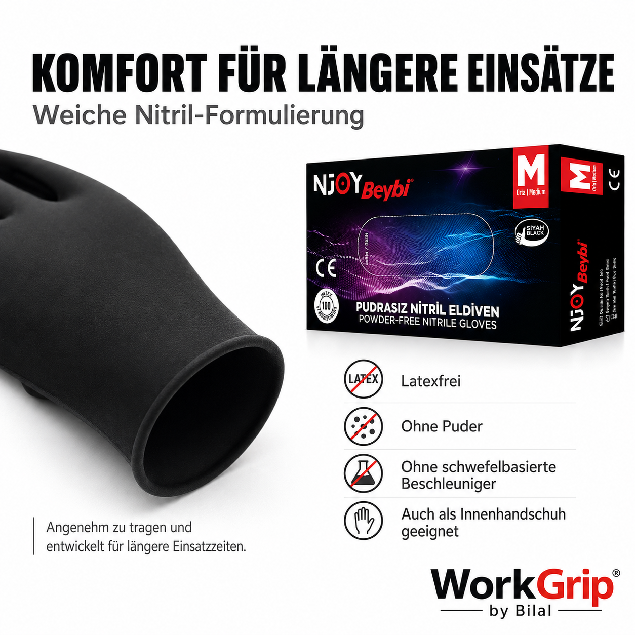 WorkGrip Nitril Black 100 Stück – Puderfreier Einweghandschuh