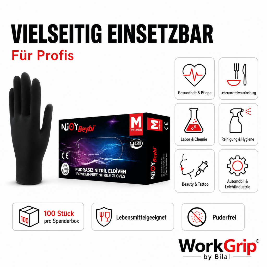 WorkGrip Nitril Black 100 Stück – Puderfreier Einweghandschuh
