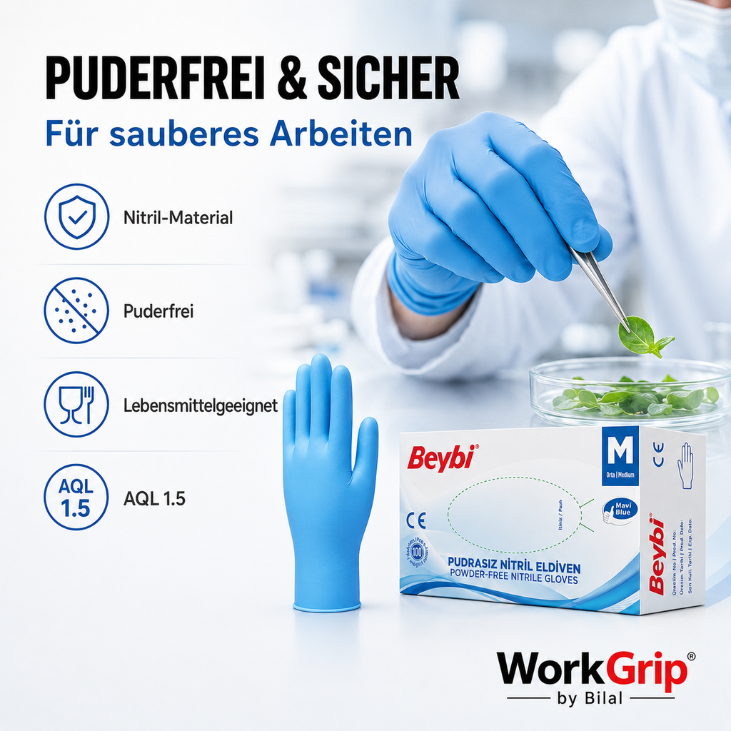 WorkGrip Nitril Blue 100 Stück – Puderfreier Einweghandschuh