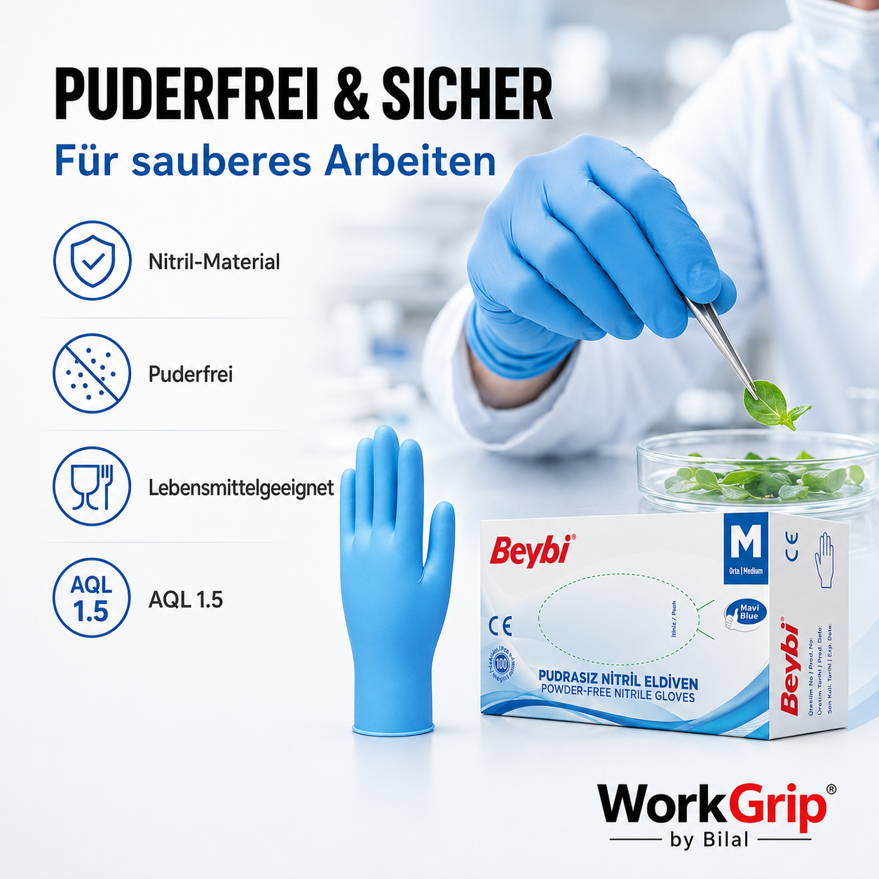 WorkGrip Nitril Blue 100 Stück – Puderfreier Einweghandschuh