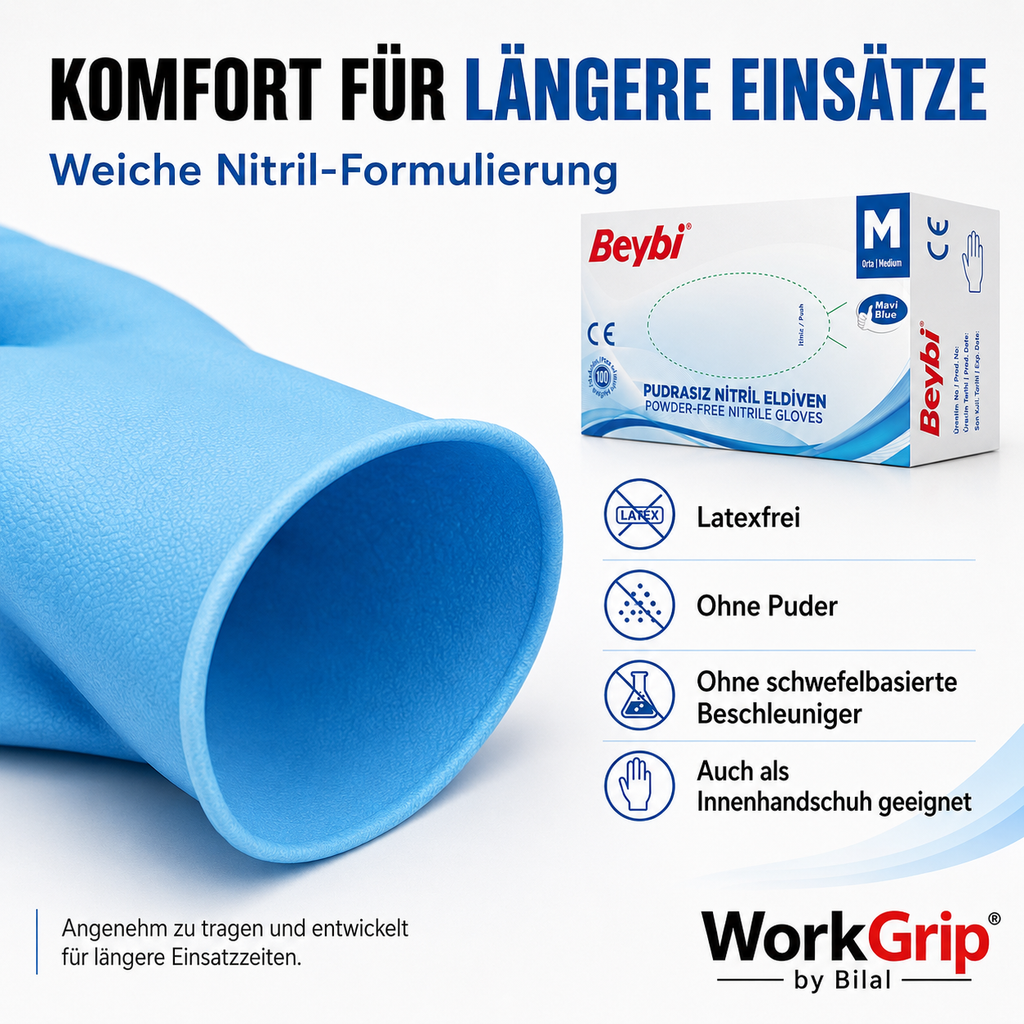 WorkGrip Nitril Blue 100 Stück – Puderfreier Einweghandschuh