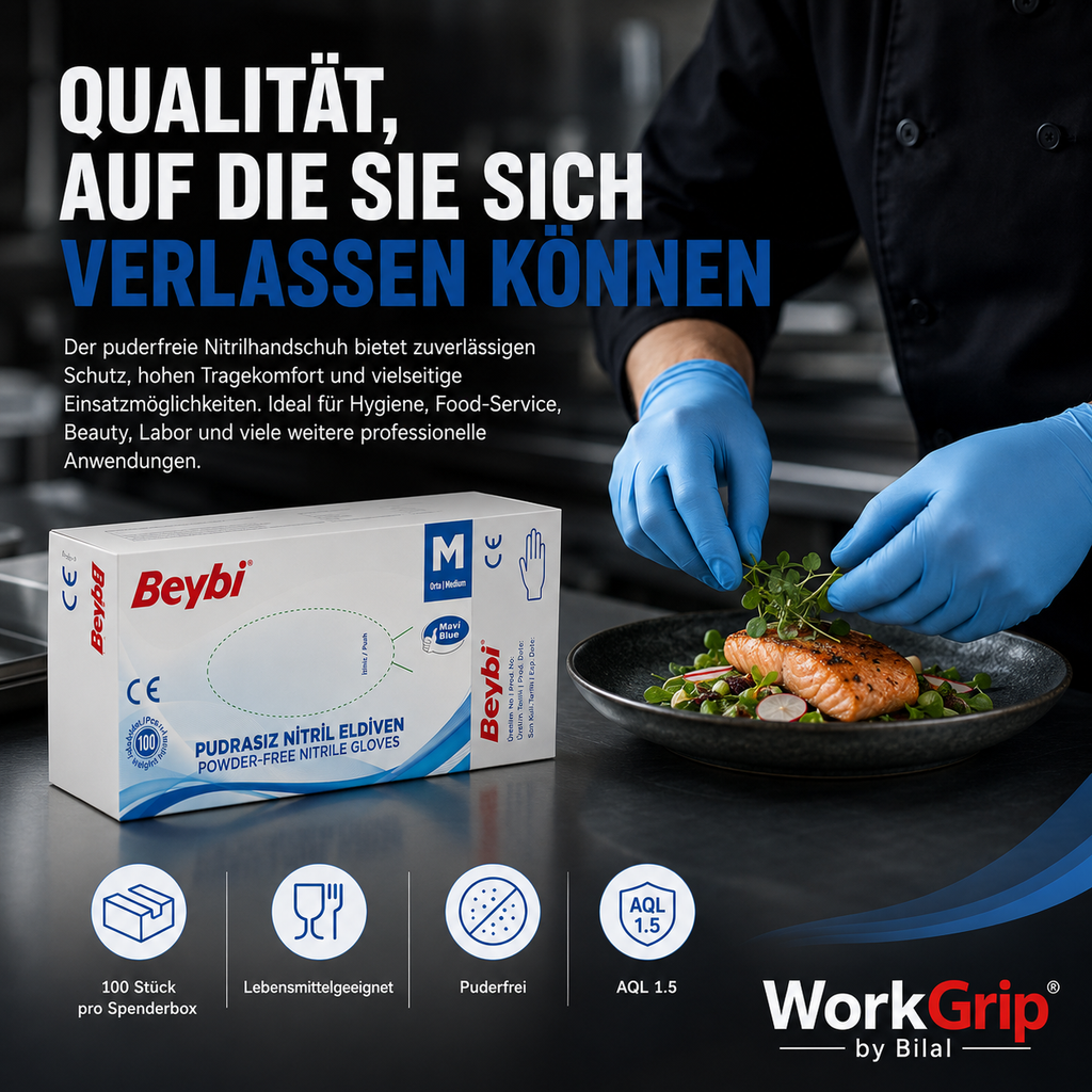 WorkGrip Nitril Blue 100 Stück – Puderfreier Einweghandschuh