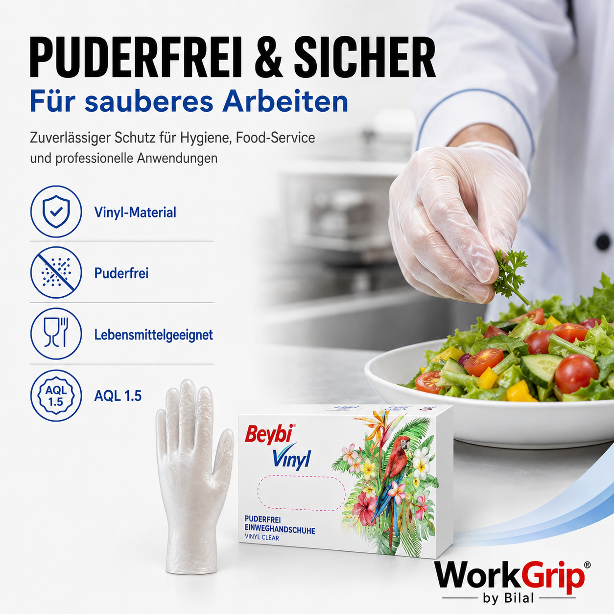 WorkGrip Vinyl Clear 100 Stück – Puderfreier Einweghandschuh
