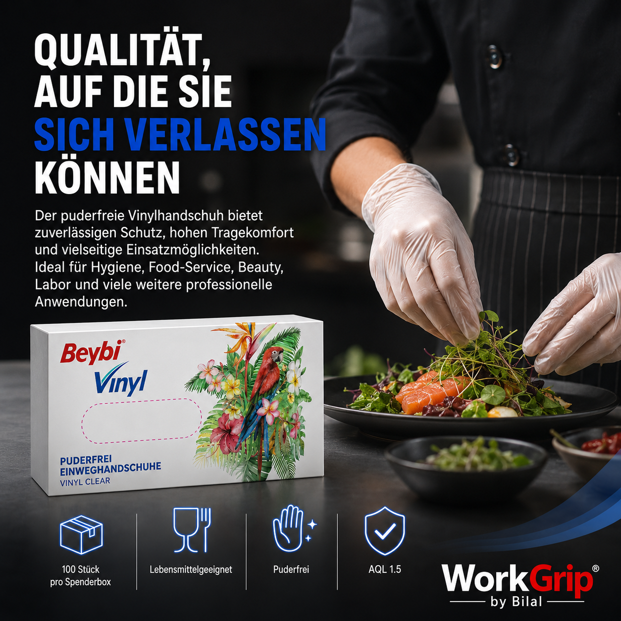WorkGrip Vinyl Clear 100 Stück – Puderfreier Einweghandschuh
